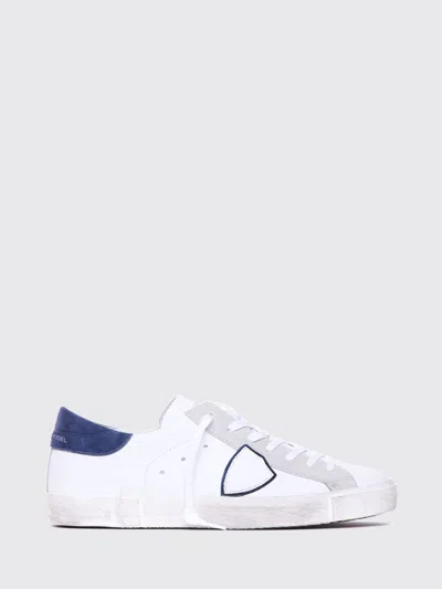 Philippe Model Paris Leather Low-top Sneakers With Worn Effect And Shield Logo In White