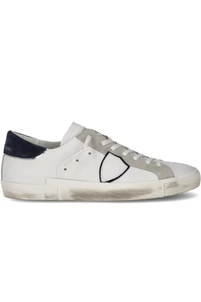 Philippe Model Paris Low Sneakers With Blue Heel Tab In White