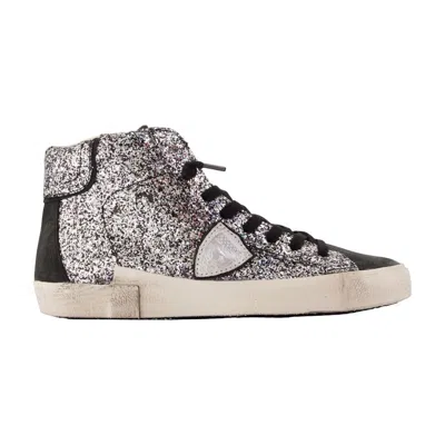 Philippe Model Prsx Glitter-embellished Sneakers In Silver