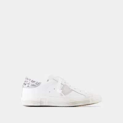 Philippe Model Paris Prsx Low Sneakers In Bianco Chiari E Naturali