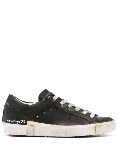 Philippe Model Prsx Distressed Leather Sneakers In Nero