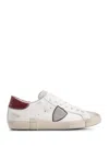 Philippe Model Prsx Low Leather Sneakers White And Burgundy In Bianco E Bordeaux