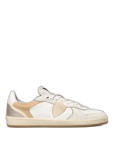 Philippe Model Paris White Grey Perforated Sneakers In Neutral