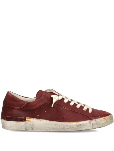 Philippe Model Prsx Distressed Leather Lace-up Sneakers In Red
