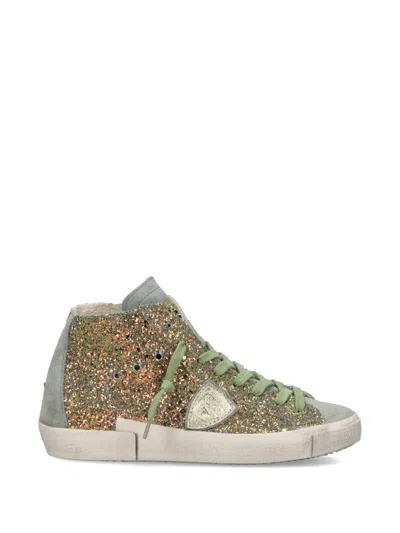 Philippe Model Prsx Glitter Lace-up Sneakers In Gold