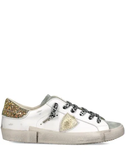 Philippe Model Sneakers Slip On Contrast Panel Glitter Heel In White