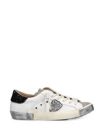 Philippe Model Prsx Glitter-panelled Leather Sneakers In Multi