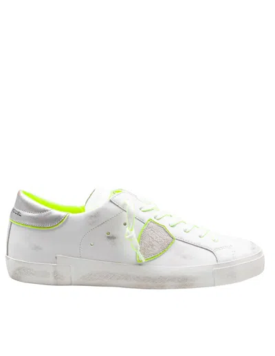 Philippe Model Prsx Leather Sneakers Color White/yellow In Blanc/jaune