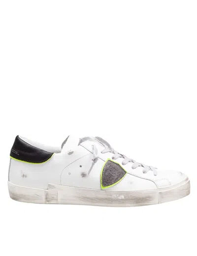 Philippe Model Prsx Leather Sneakers In White With Black Heel Tab