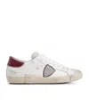 Philippe Model Prsx Low Leather Sneakers White And Burgundy In White