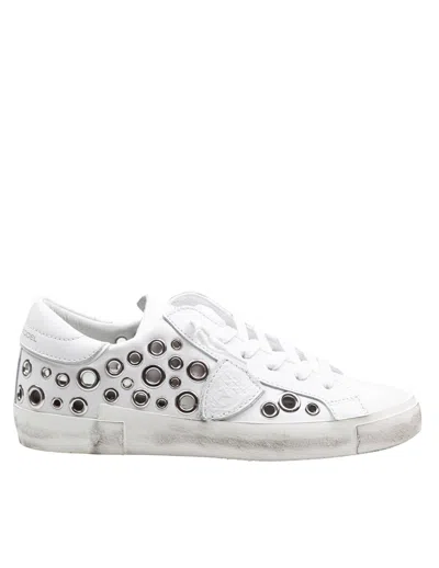 Philippe Model Prsx Low Leather Sneakers With Applied Studs In White