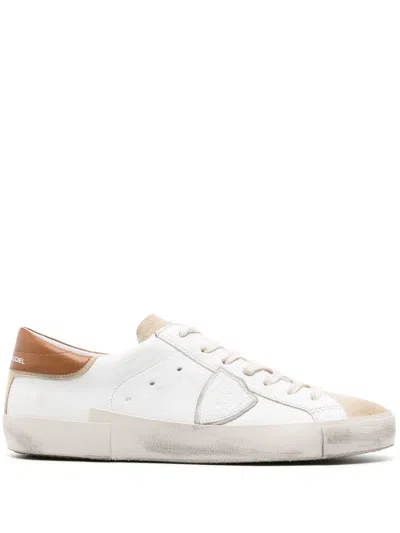 PHILIPPE MODEL PRSX LOW SNEAKERS - WHITE AND BROWN