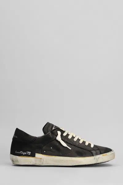 PHILIPPE MODEL PRSX LOW SNEAKERS IN BLACK LEATHER