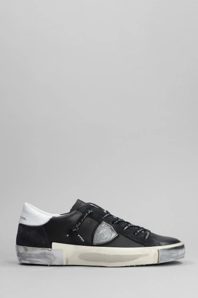 Philippe Model Prsx Low Trainers In Black Suede And Leather