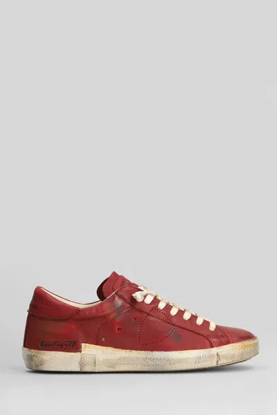 Philippe Model Prsx Low Sneakers In Bordeaux Leather In Burgundy
