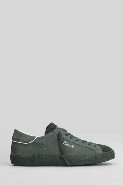 Philippe Model Prsx Low Sneakers In Green Suede And Leather