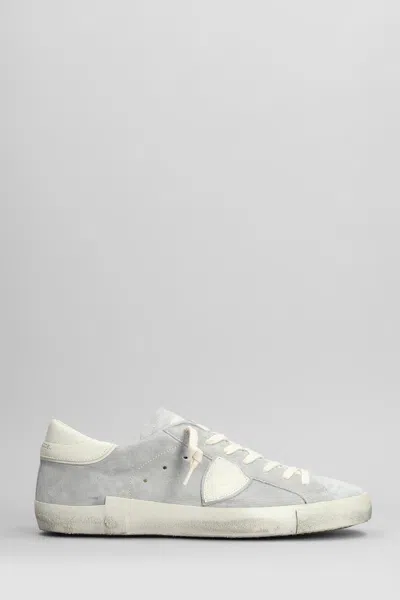 Philippe Model Prsx Low Sneakers In Grey Suede