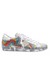 Philippe Model Prsx Low Sneakers In Leather And Suede With Micro Crystals In Multicolor
