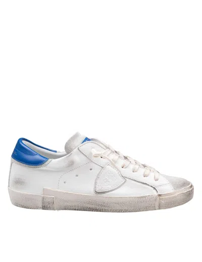 Philippe Model Prsx Low Sneakers In Leather Color White And Bluette In Bianco E Blu
