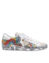 Philippe Model Prsx Low Sneakers In Leather And Suede With Micro Crystals In Multicolor