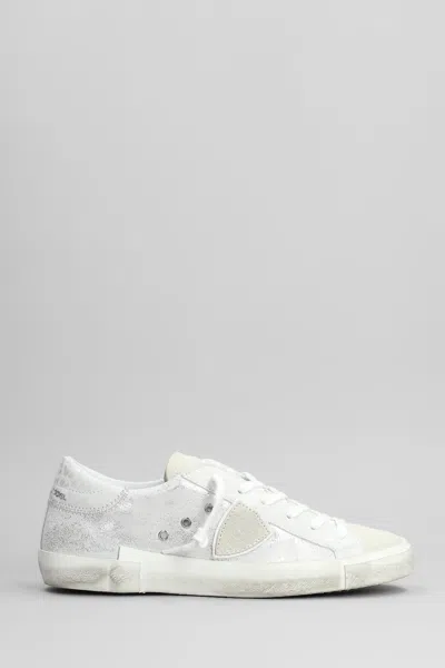 PHILIPPE MODEL PRSX LOW SNEAKERS IN SILVER SUEDE AND LEATHER