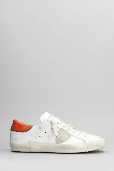 Philippe Model Prsx Low Sneakers In White Leather In Multi