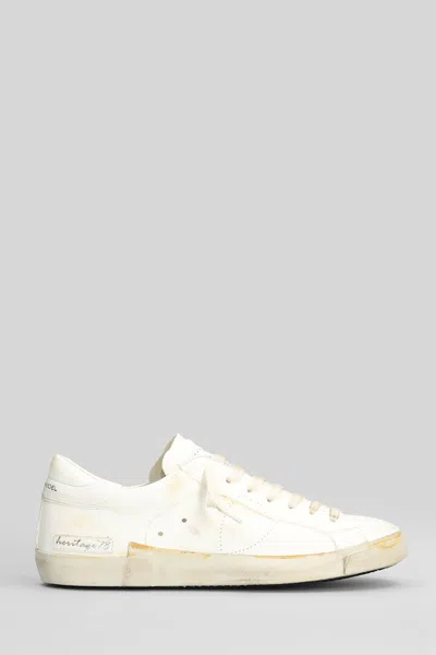 PHILIPPE MODEL PRSX LOW SNEAKERS IN WHITE LEATHER