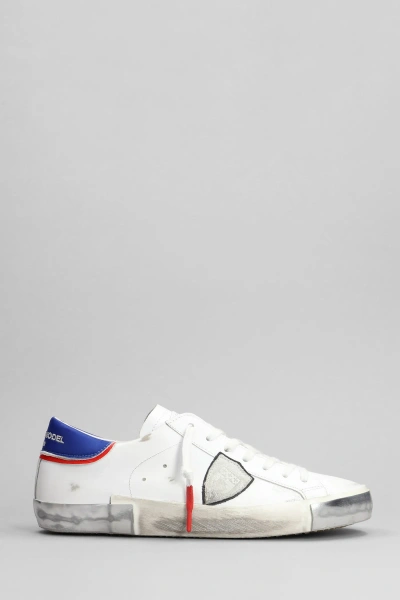 Philippe Model Prsx Low Sneakers In White Leather In Multicolour