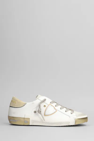 Philippe Model Prsx Low Sneakers In White Suede And Leather In Multi