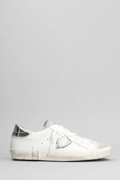 PHILIPPE MODEL PRSX LOW SNEAKERS IN WHITE SUEDE AND LEATHER