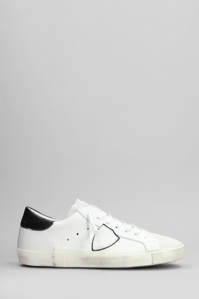 Philippe Model Prsx Low Sneakers In White Suede And Leather
