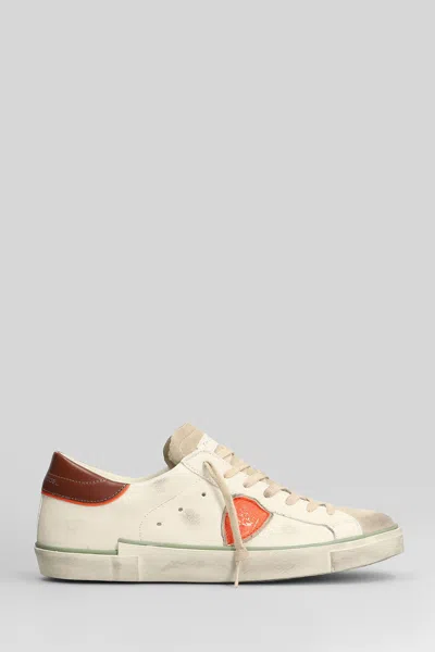 Philippe Model Prsx Low Sneakers In White Suede And Leather