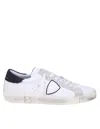 Philippe Model Parisx Sneakers In Leather With Contrasting Heel Tab In White/blu