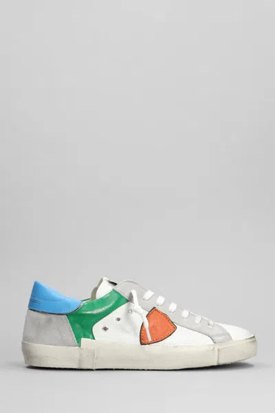Philippe Model Prsx Low Sneakers In White Leather In Multicolour