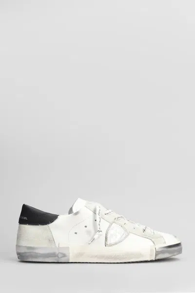 Philippe Model White Prsx Leather Sneakers With Black Heel Tab