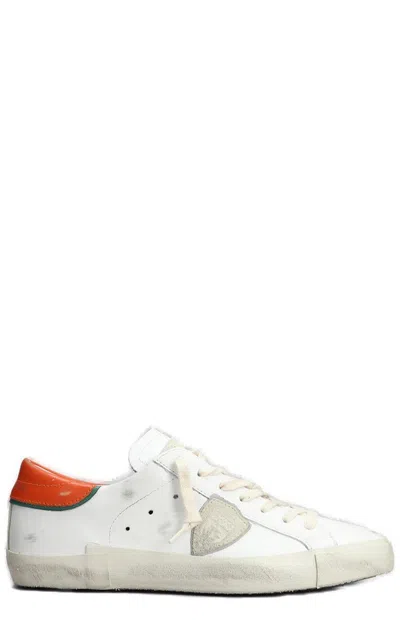 Philippe Model Prsx Low-top Sneakers In Veau Vintage Blanc Orange