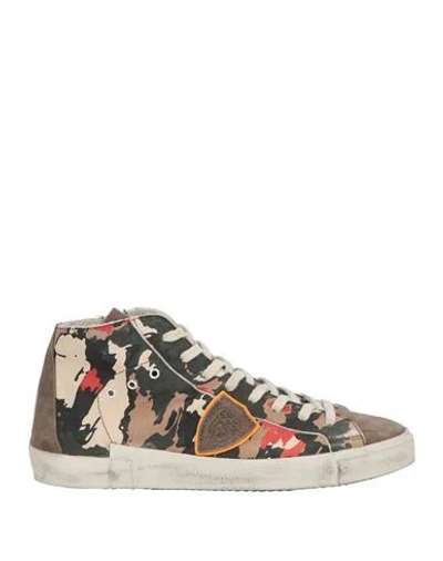 Philippe Model Prsx Man Sneakers Dark Brown Size 8 Leather In Multi