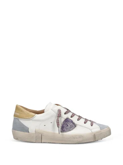 Philippe Model Prsx Panelled Leather Sneakers In White