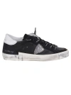 Philippe Model Round Toe Leather Low Top Sneakers In Black