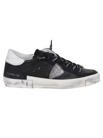 PHILIPPE MODEL PRSX SNEAKERS IN BLACK LEATHER AND SUEDE