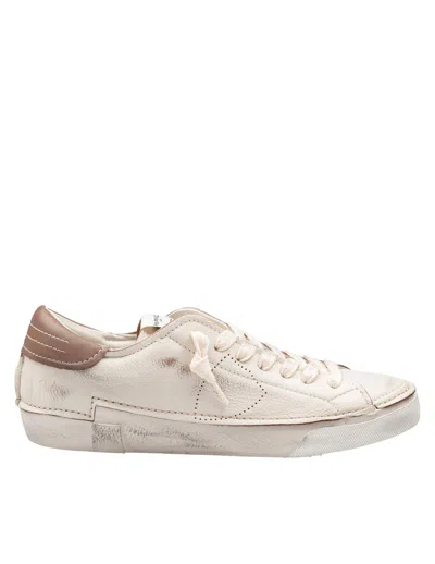 Philippe Model Prsx Vintage Leather Sneakers In Cream In Brown