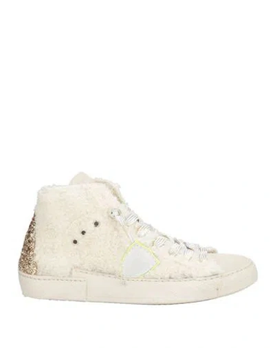 PHILIPPE MODEL PHILIPPE MODEL PRSX WOMAN SNEAKERS IVORY SIZE 8 LEATHER, TEXTILE FIBERS