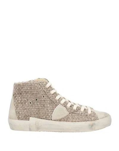 PHILIPPE MODEL PHILIPPE MODEL PRSX WOMAN SNEAKERS TAUPE SIZE 7 TEXTILE FIBERS, LEATHER