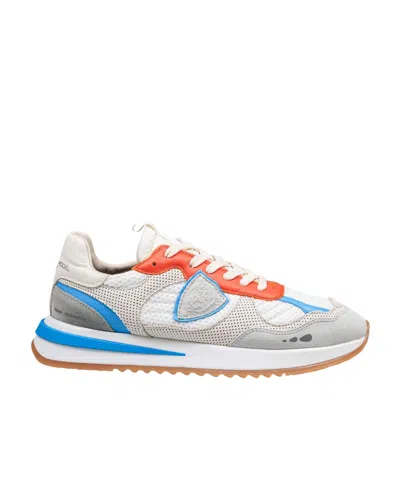 Philippe Model Olympique Sneakers In Leather And Fabric Color White, Grey And Orange In Multi