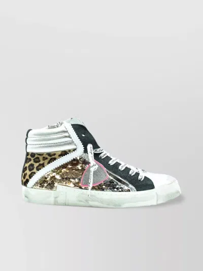Philippe Model Sequin High-top Sneakers Leopard Print In White