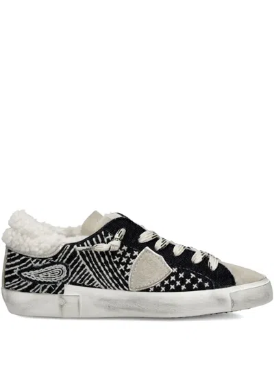 Philippe Model Shearling-trim Sneakers In Blue