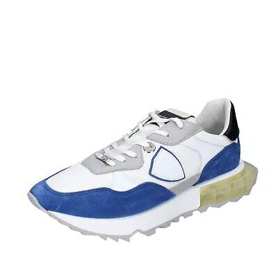 Pre-owned Philippe Model Shoes Men  Sneakers White Textile Blue Suede Ex333