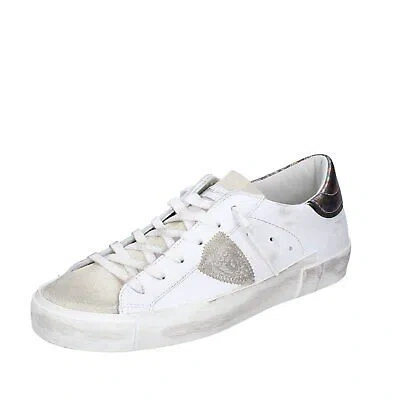 Pre-owned Philippe Model Shoes Women  Sneakers White Leather Beige Suede Vintage Ex352