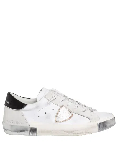 Pre-owned Philippe Model Sneaker Damen Prsx Prld-ma02 Blanc - Argent Logo Wildleder In Weiss