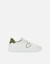 Philippe Model Low Leather Trainers Green Suede In White